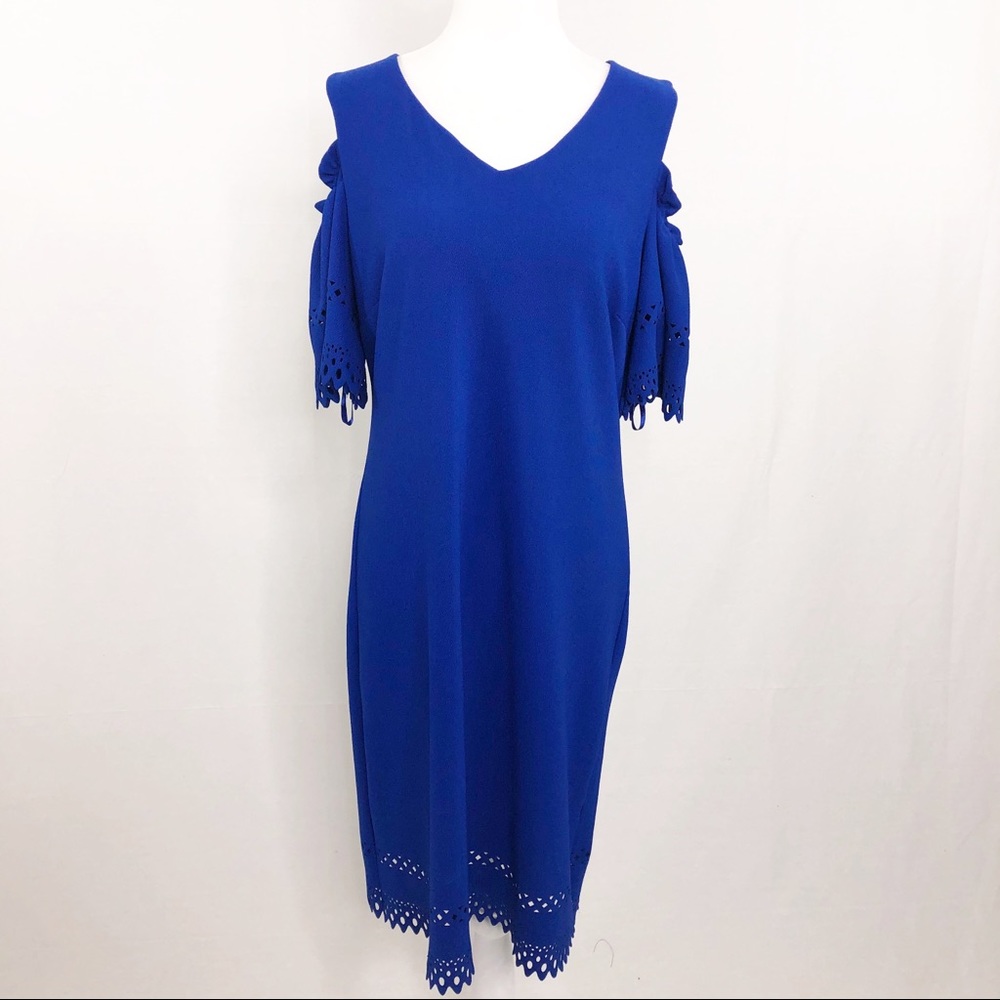 NEW Roz & Ali Split Shoulder Midi Dress, Size Medium, Royal Blue